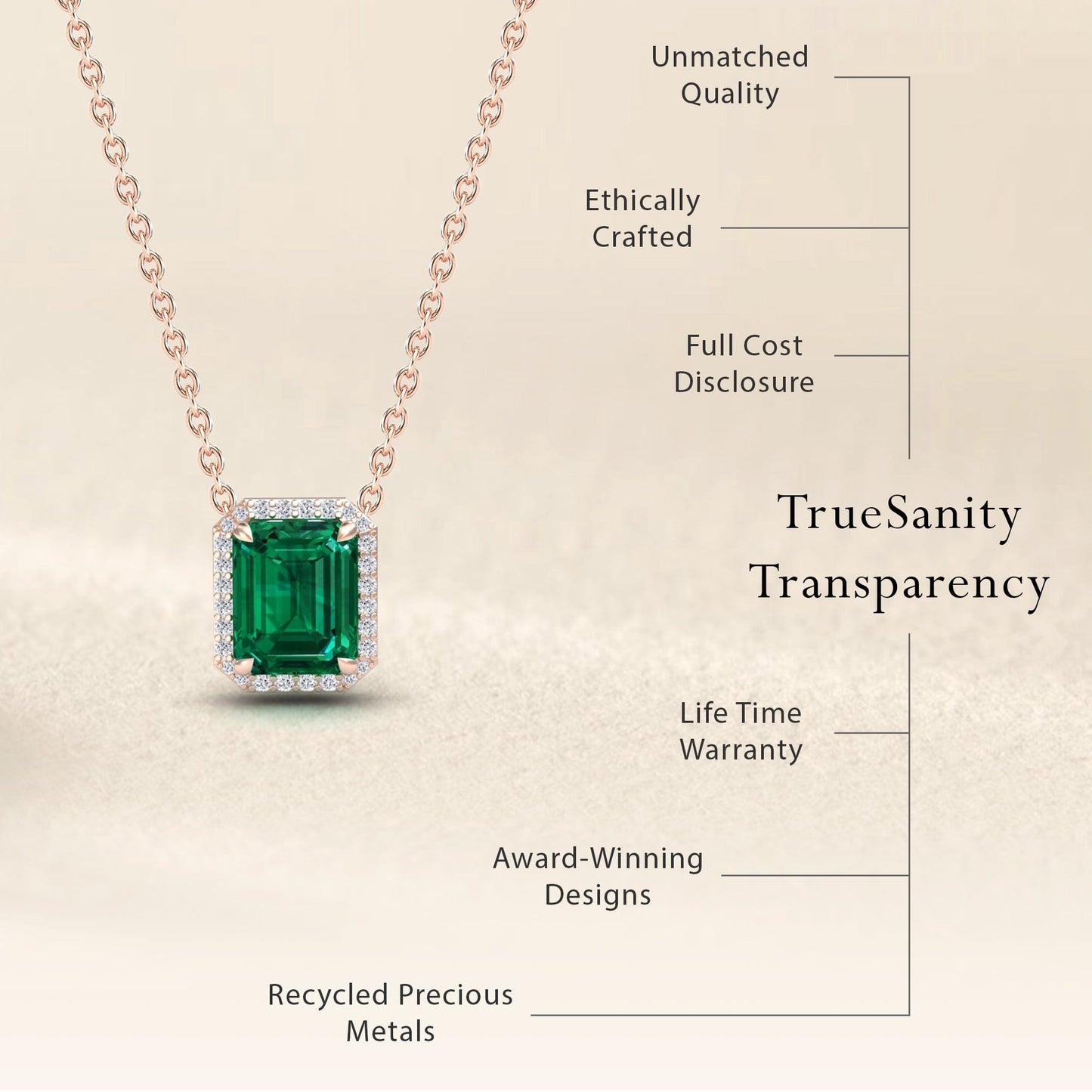 Lab Grown Emerald & Diamond Halo Necklace - Hilary