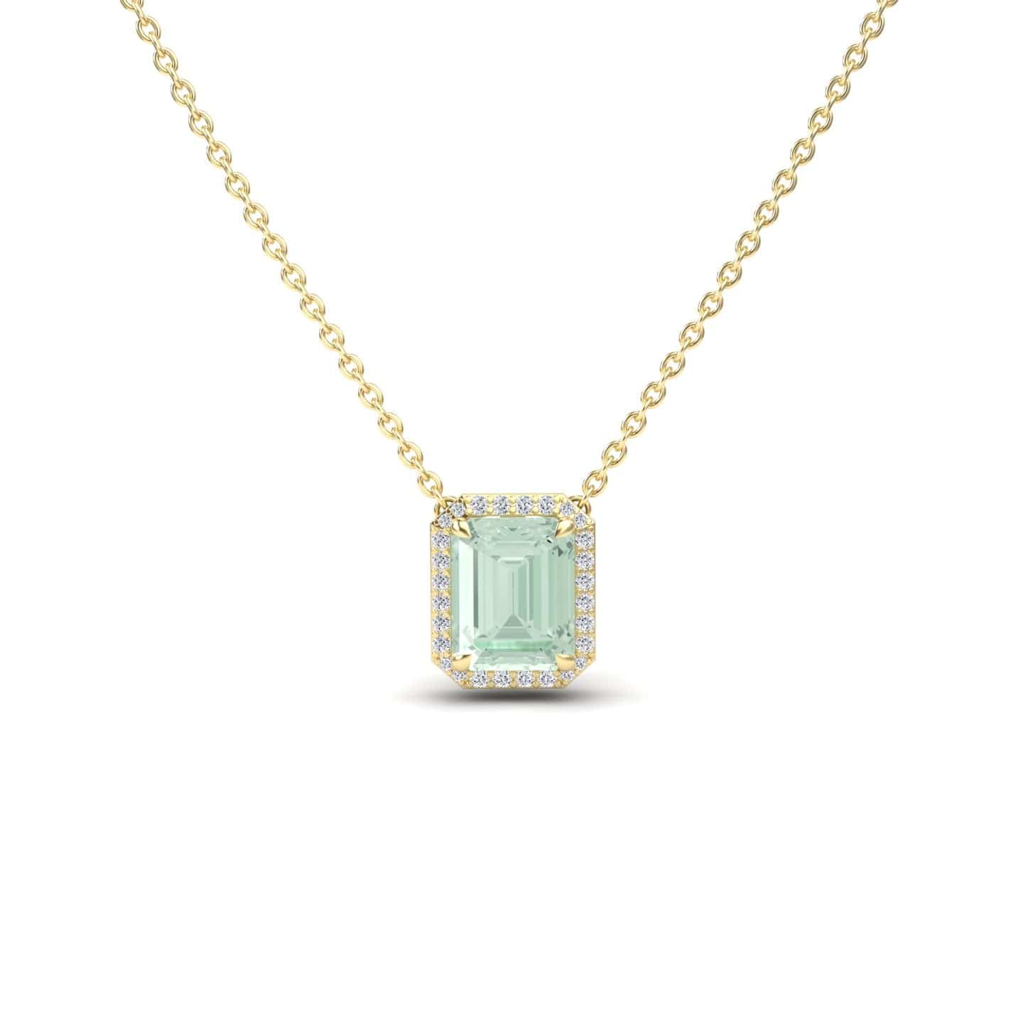 Green Amethyst & Diamond Halo Necklace - Hilary