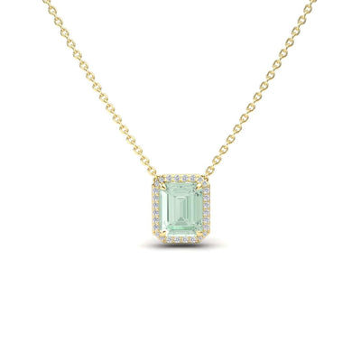 Green Amethyst & Diamond Halo Necklace