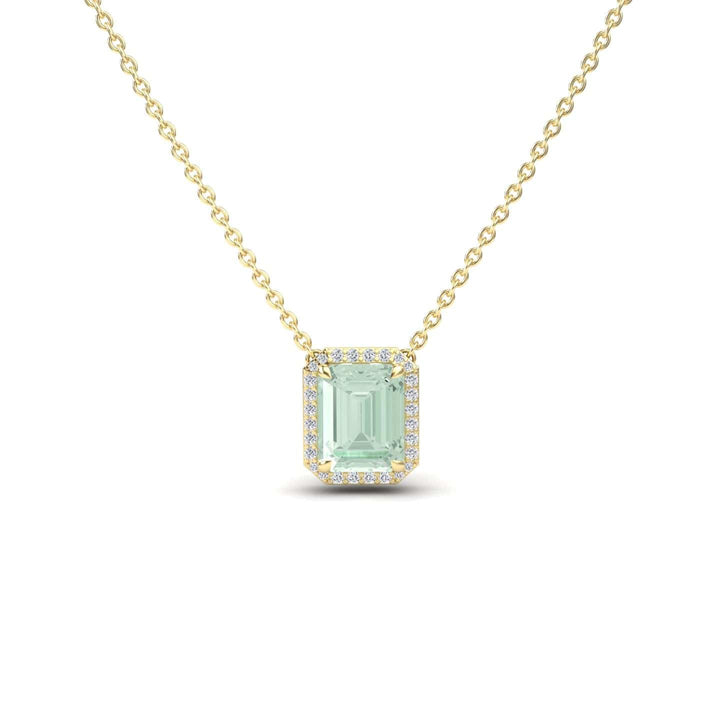 Green Amethyst & Diamond Halo Necklace - Hilary