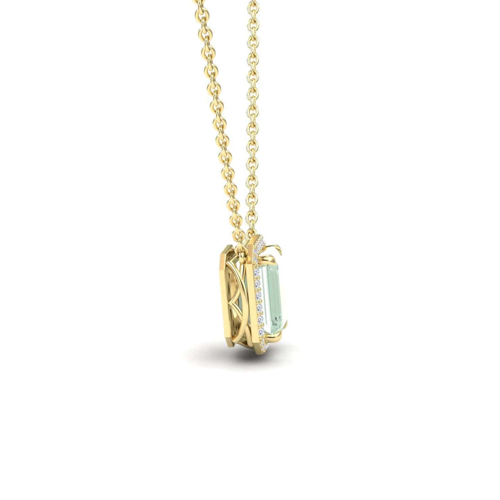 Green Amethyst & Diamond Halo Necklace - Hilary