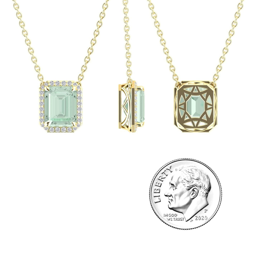 Green Amethyst & Diamond Halo Necklace - Hilary