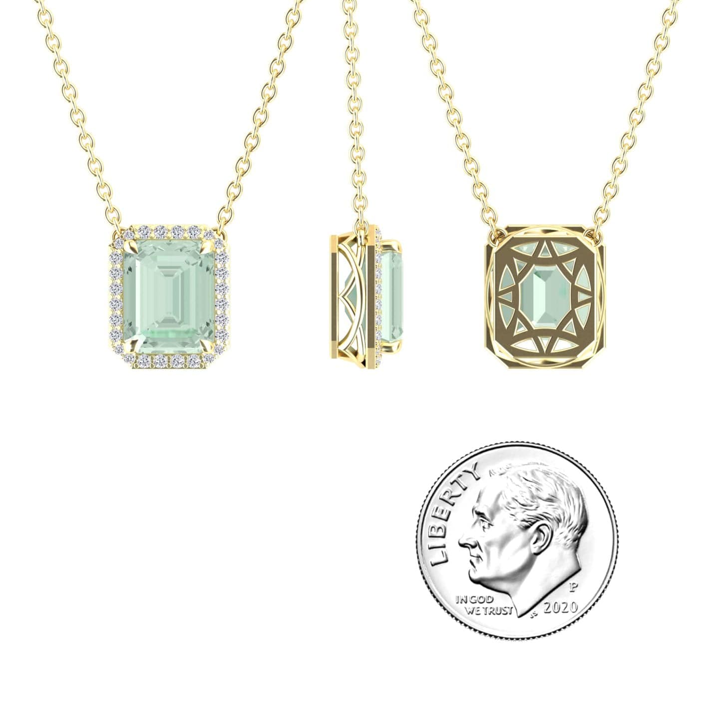 Green Amethyst & Diamond Halo Necklace - Hilary