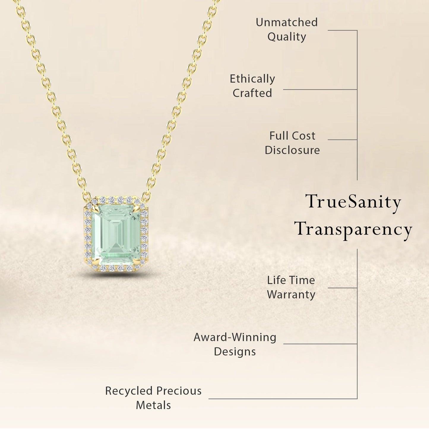 Green Amethyst & Diamond Halo Necklace - Hilary