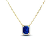 Lab Grown Blue Sapphire & Diamond Halo Necklace - Hilary