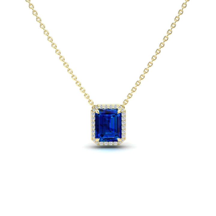 Lab Grown Blue Sapphire & Diamond Halo Necklace - Hilary