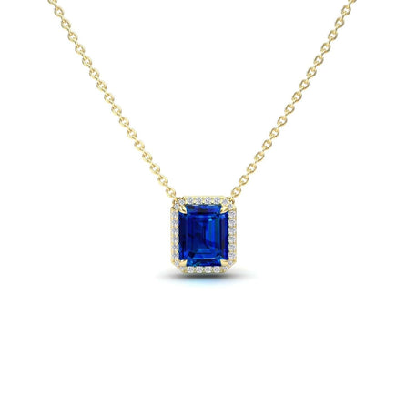 Lab Grown Blue Sapphire & Diamond Halo Necklace - Hilary