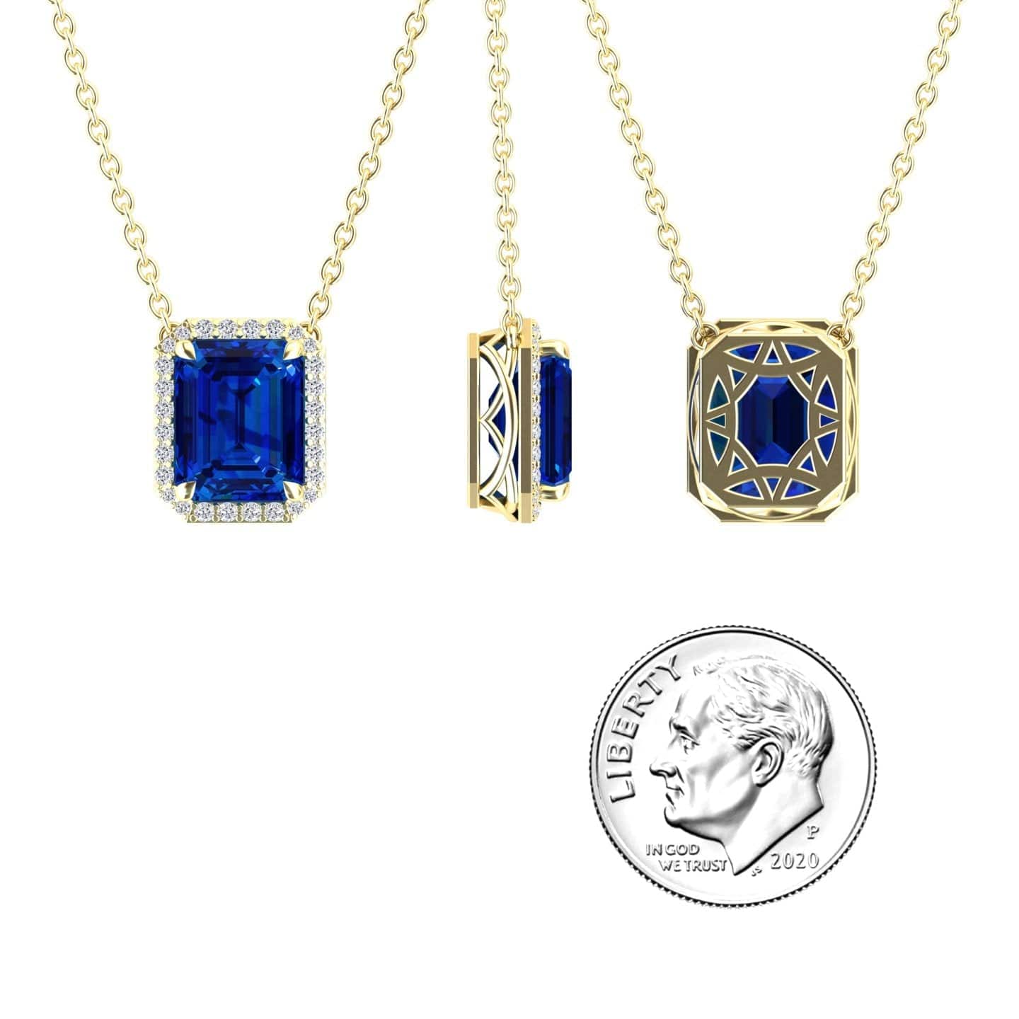Lab Grown Blue Sapphire & Diamond Halo Necklace - Hilary