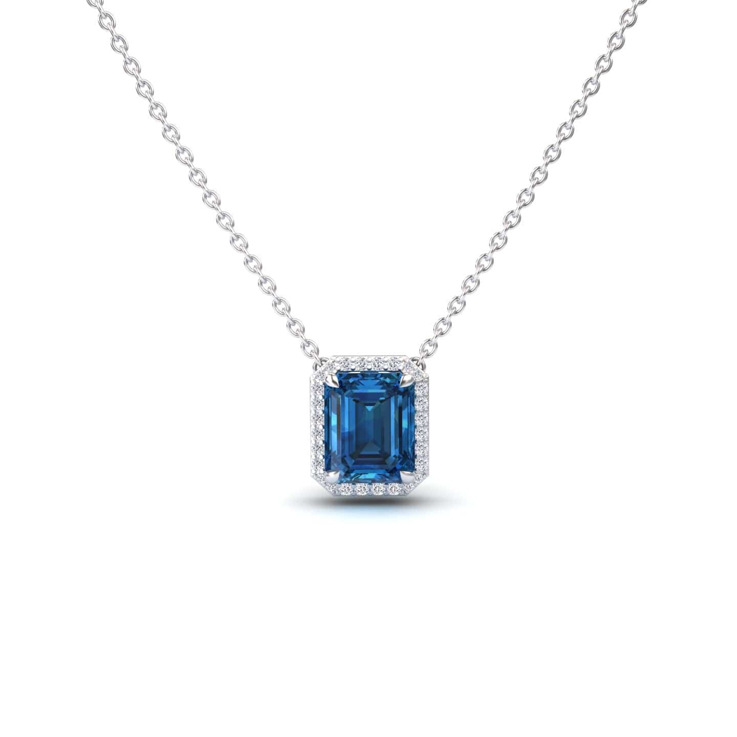 London Blue Topaz & Diamond Halo Necklace - Hilary