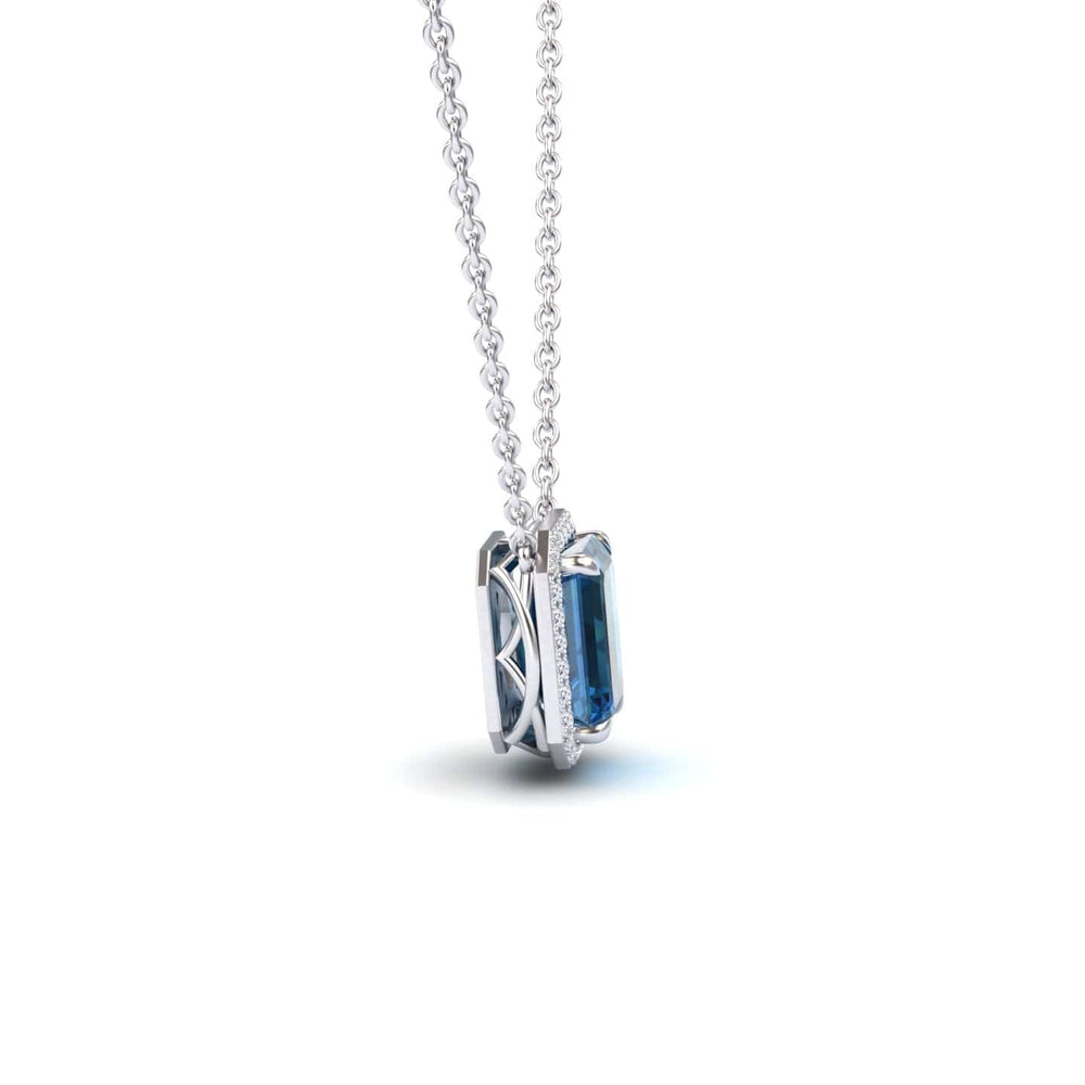 London Blue Topaz & Diamond Halo Necklace - Hilary