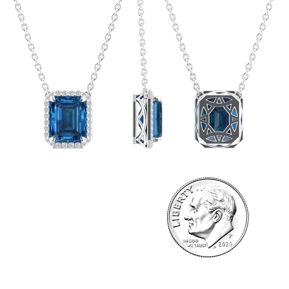 London Blue Topaz & Diamond Halo Necklace - Hilary