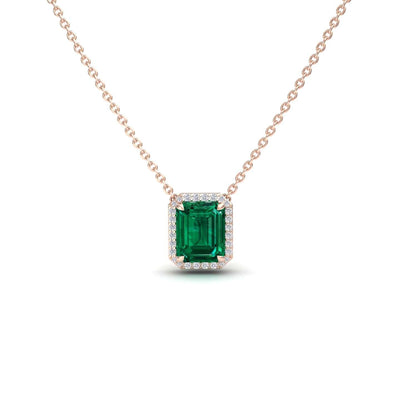Lab Grown Emerald & Diamond Halo Necklace
