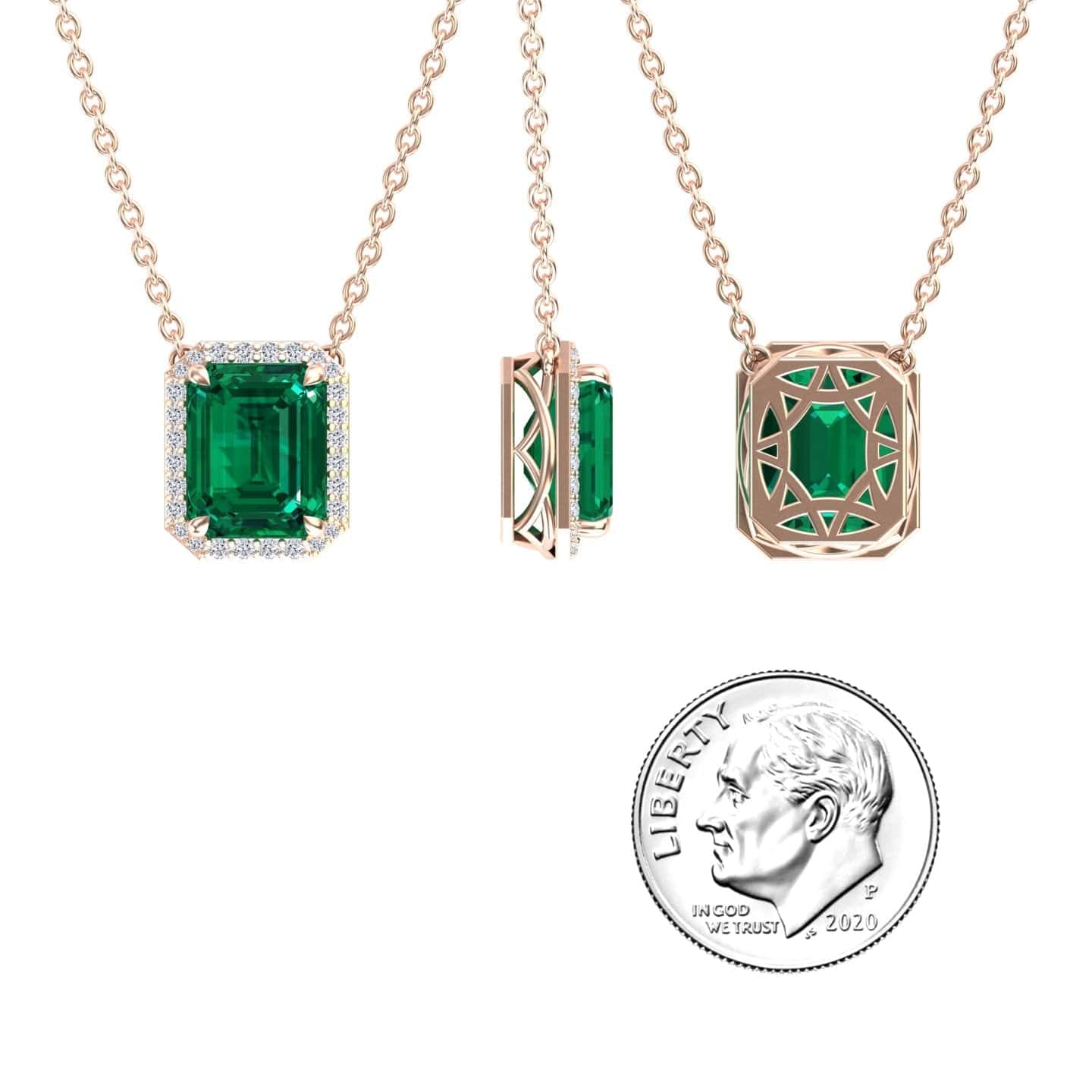 Lab Grown Emerald & Diamond Halo Necklace - Hilary