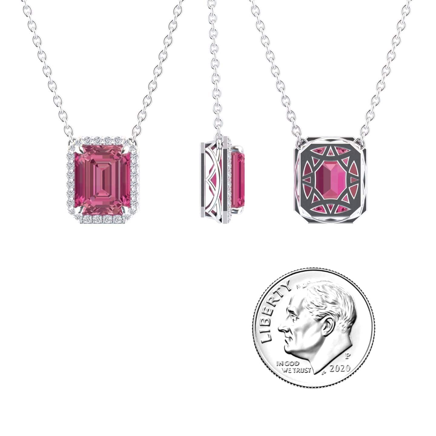 Pink Tourmaline & Diamond Halo Necklace - Hilary