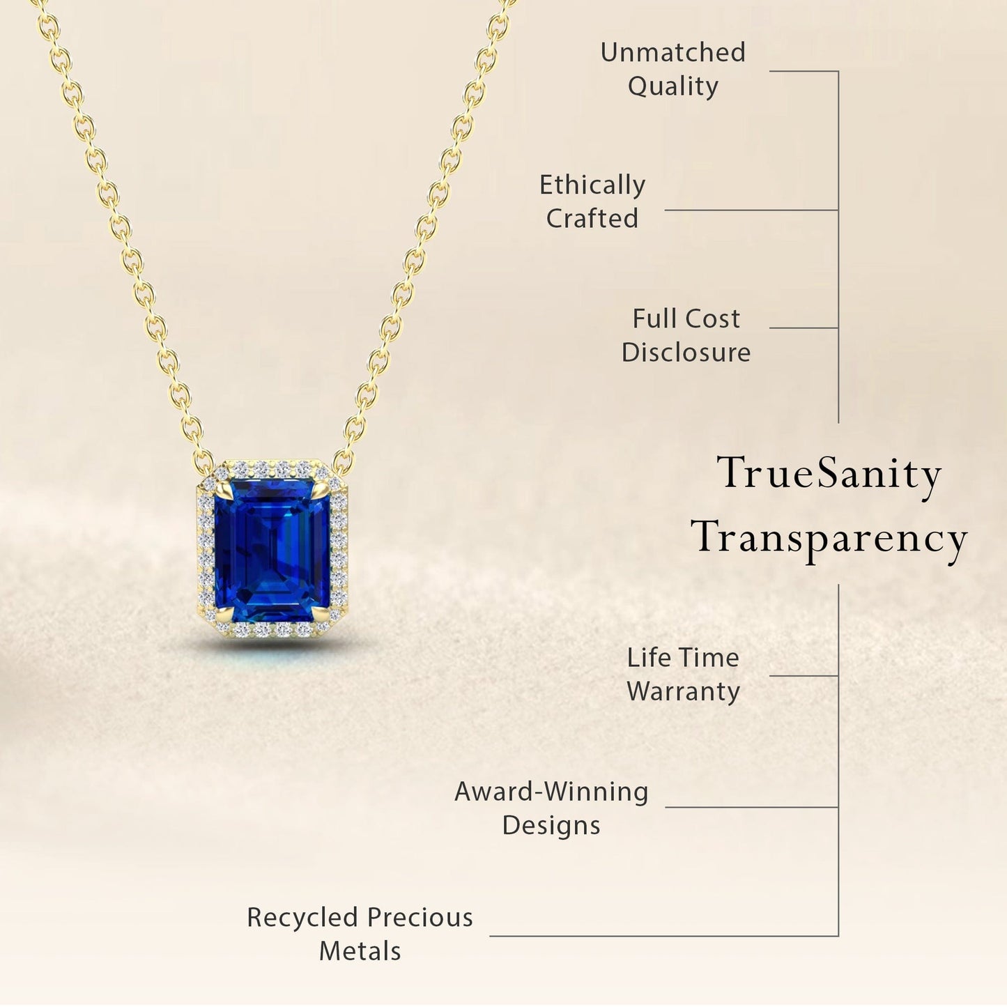 Lab Grown Blue Sapphire & Diamond Halo Necklace - Hilary