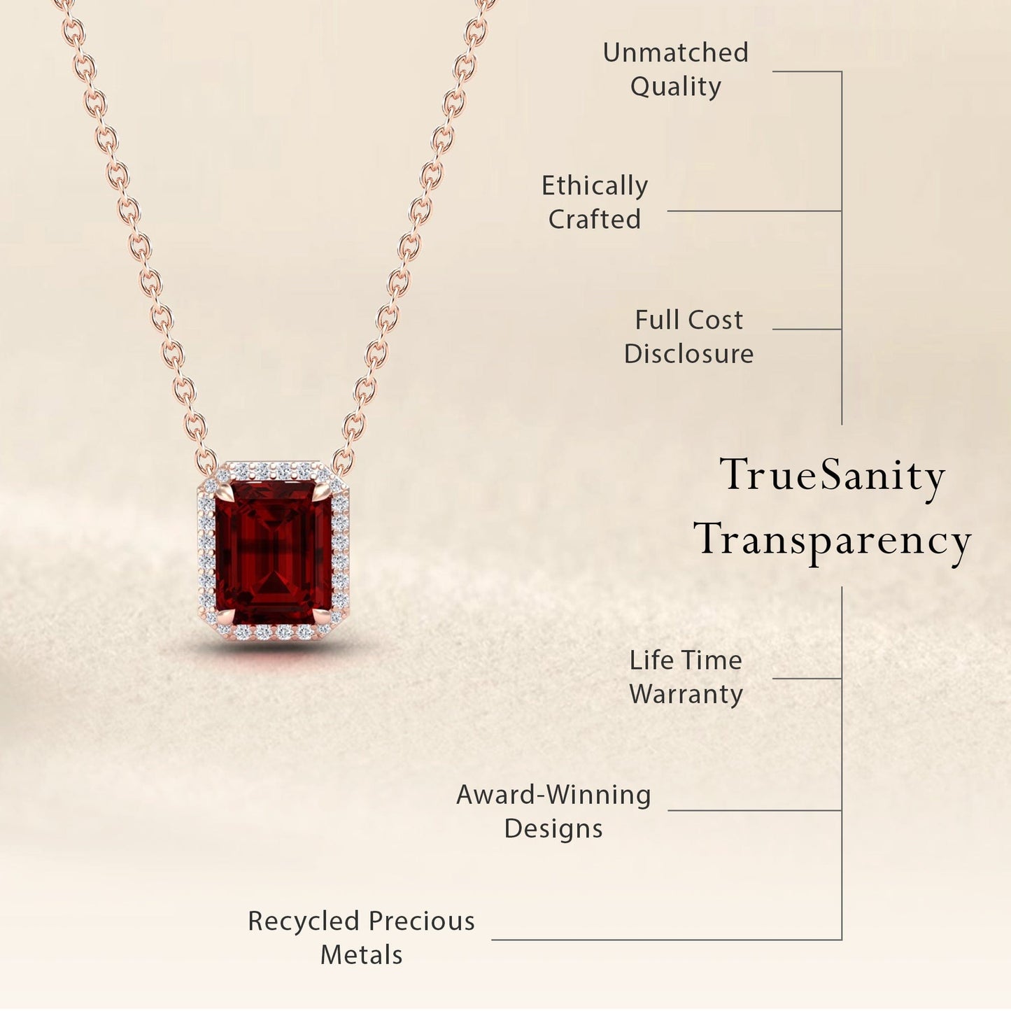 Garnet & Diamond Halo Necklace - Hilary