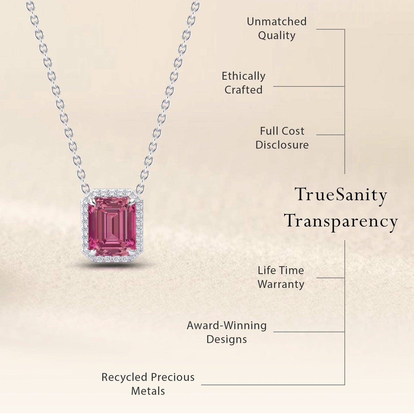 Pink Tourmaline & Diamond Halo Necklace - Hilary