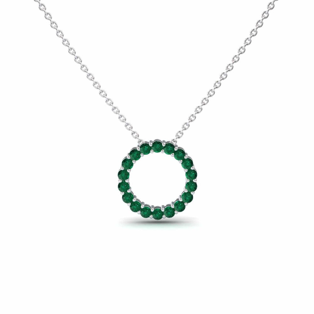 Round emerald circle necklace in 14k white gold
