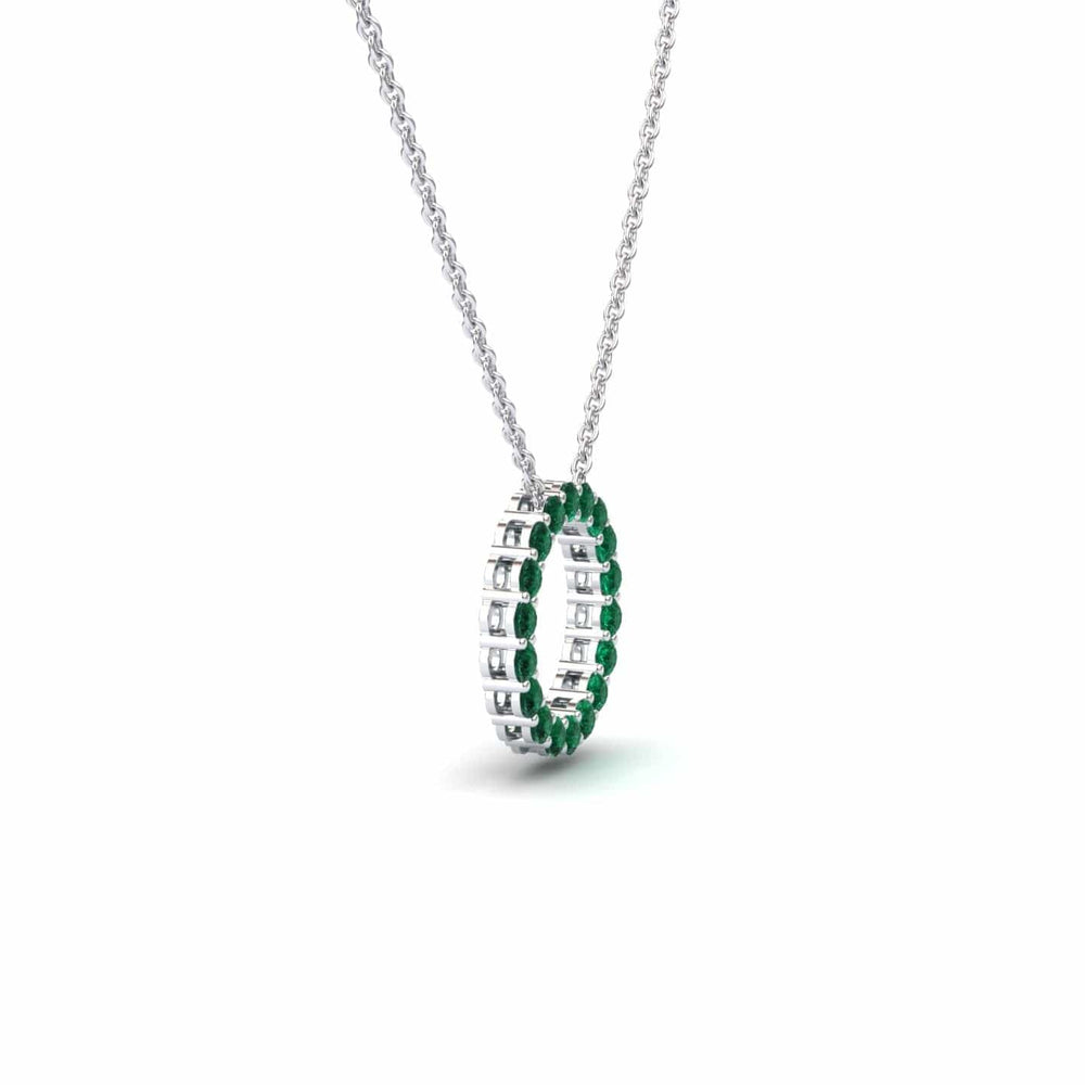Round emerald circle necklace in 14k white gold, view 2