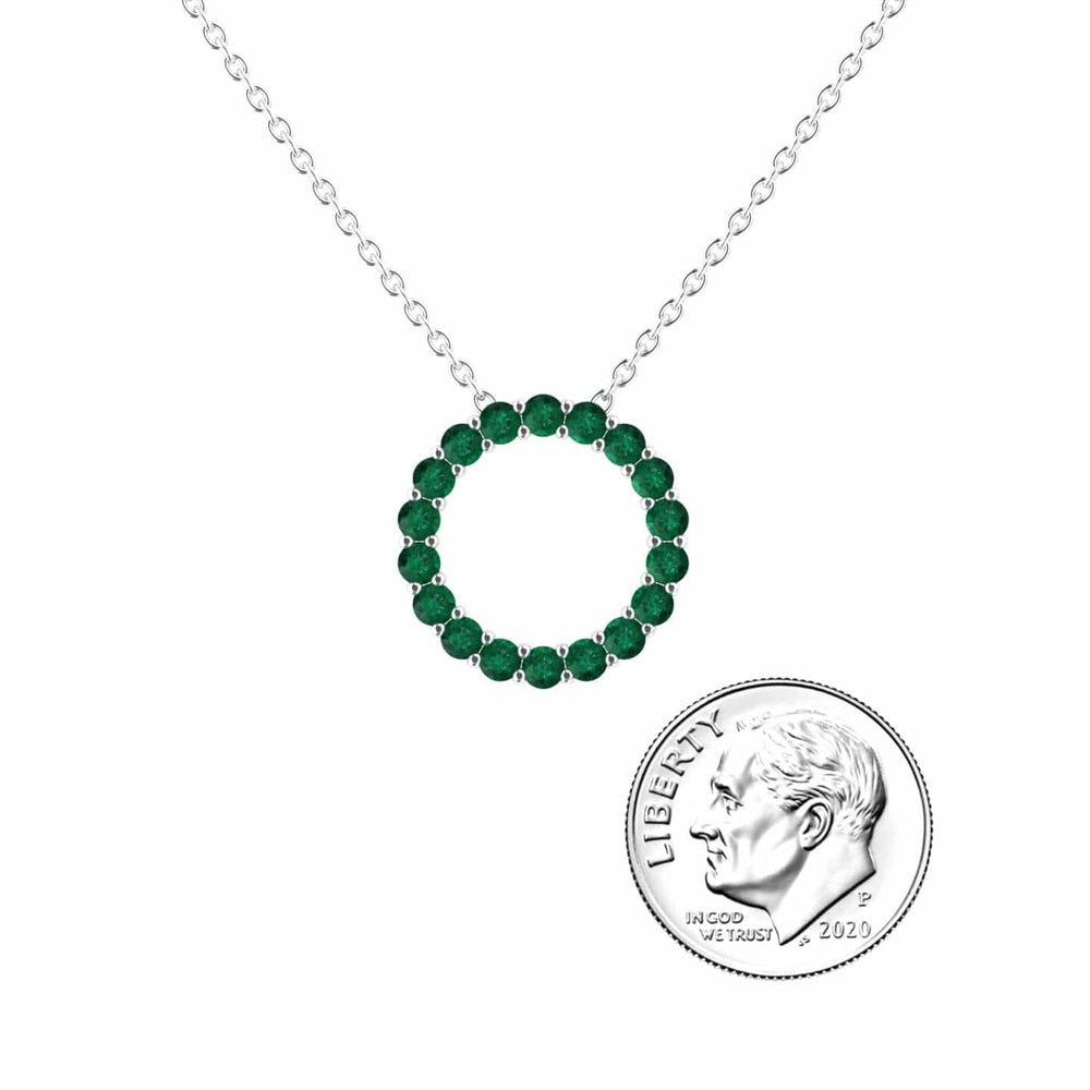 Round emerald circle necklace in 14k white gold, view 3