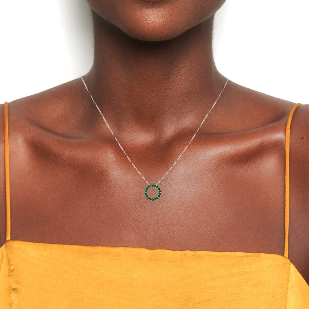Round emerald circle necklace in 14k white gold, view 4