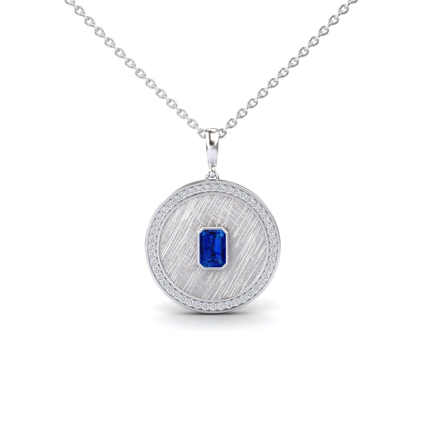Blue Sapphire & Diamond Textured Medallion Necklace - Jasmine