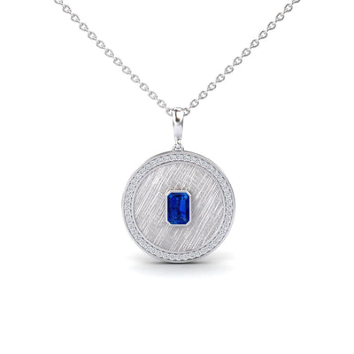 Blue Sapphire & Diamond Textured Medallion Necklace