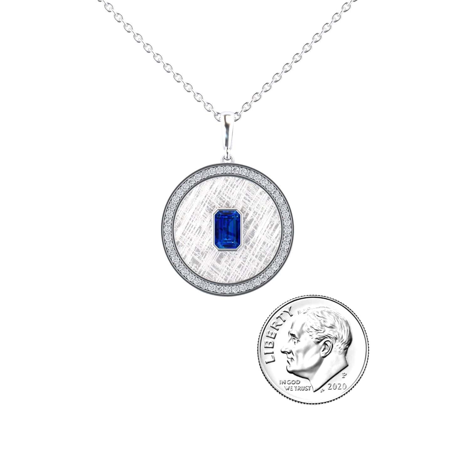 Blue Sapphire & Diamond Textured Medallion Necklace - Jasmine