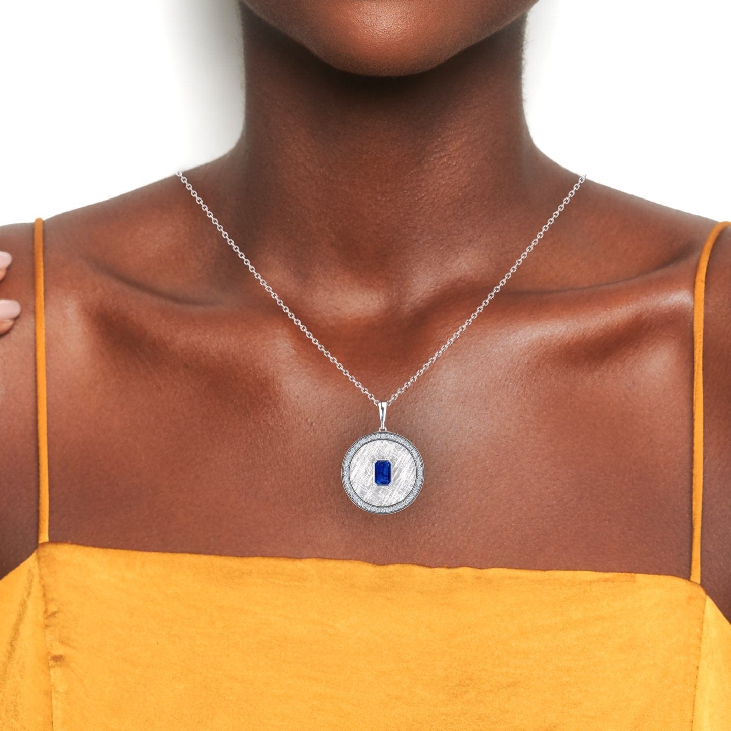 Blue Sapphire & Diamond Textured Medallion Necklace - Jasmine