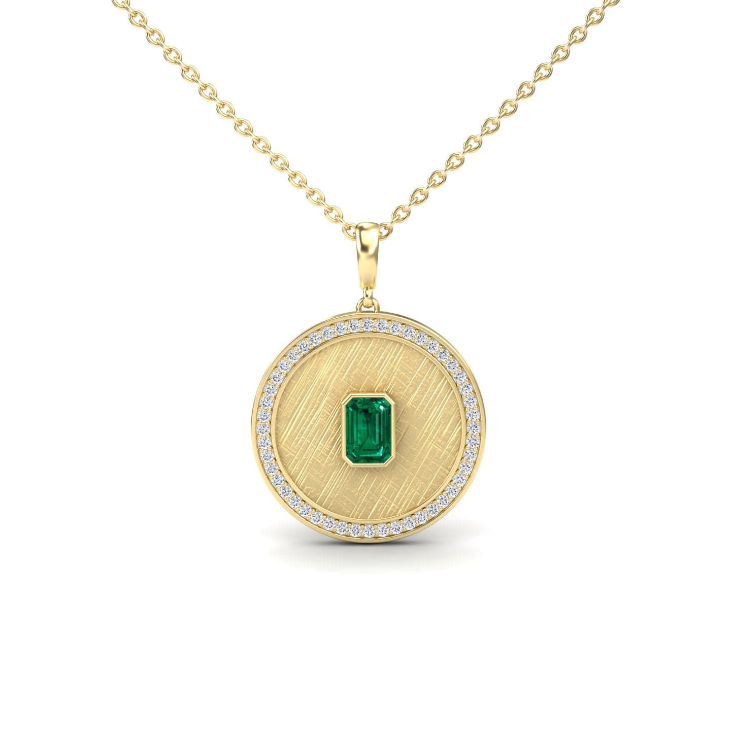 Emerald & Diamond Textured Medallion Necklace - Jasmine