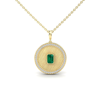 Emerald & Diamond Textured Medallion Necklace