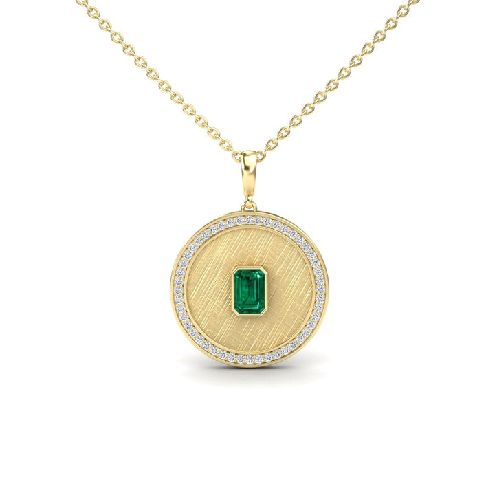 Emerald & Diamond Textured Medallion Necklace - Jasmine