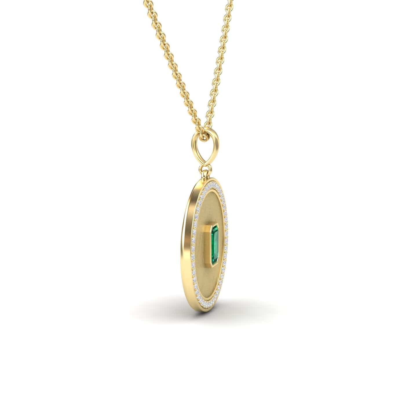 Emerald & Diamond Textured Medallion Necklace - Jasmine