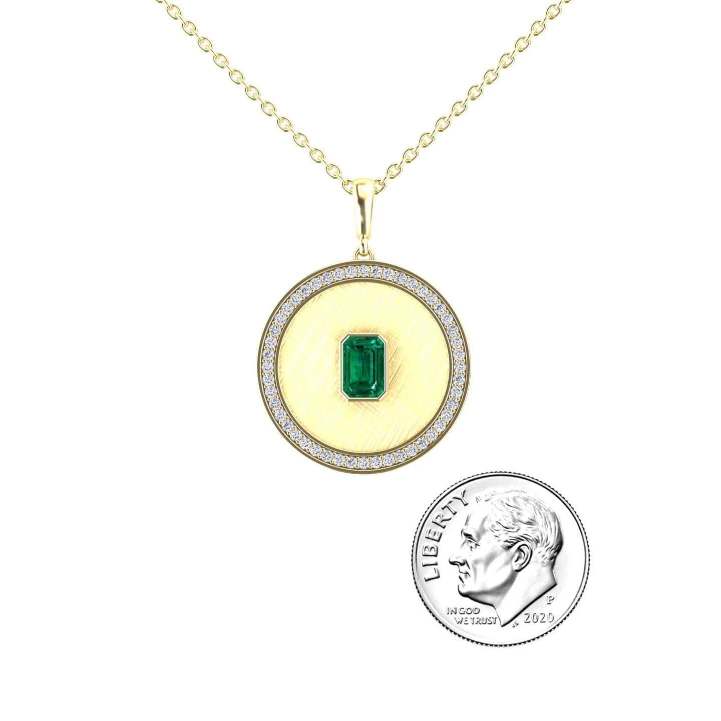 Emerald & Diamond Textured Medallion Necklace - Jasmine