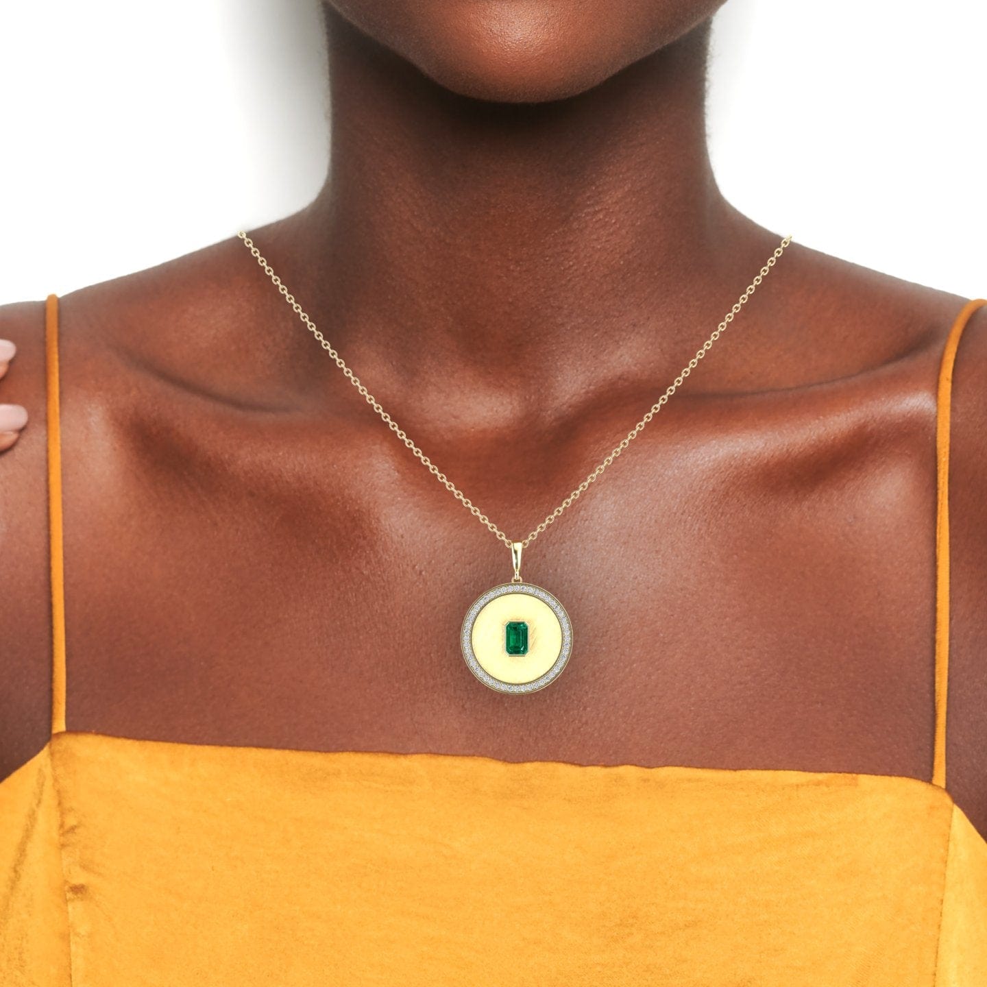 Emerald & Diamond Textured Medallion Necklace - Jasmine