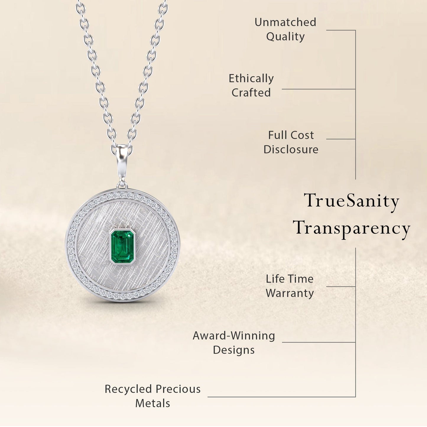 Emerald & Diamond Textured Medallion Necklace - Jasmine