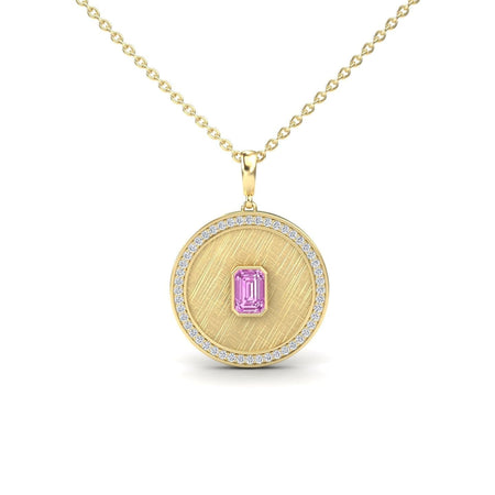 Pink Sapphire & Diamond Textured Medallion Necklace - Jasmine