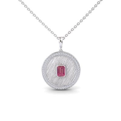Pink Tourmaline & Diamond Textured Medallion Necklace