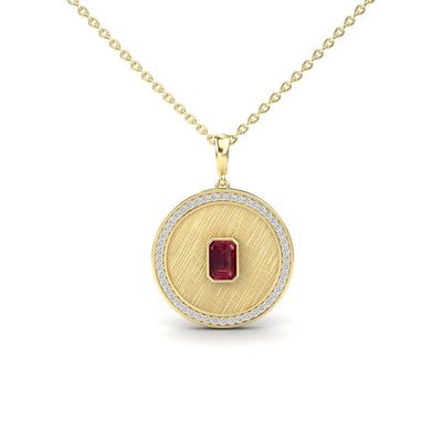 Ruby & Diamond Textured Medallion Necklace