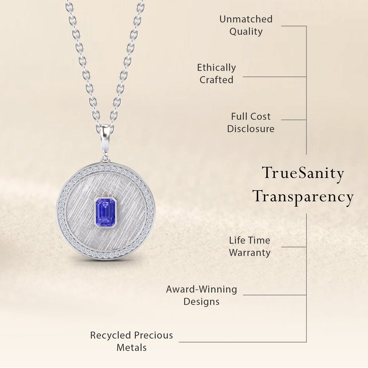 Tanzanite & Diamond Textured Medallion Necklace - Jasmine