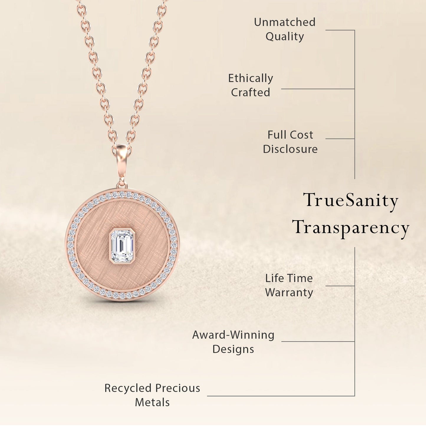 White Diamond Textured Medallion Necklace - Jasmine