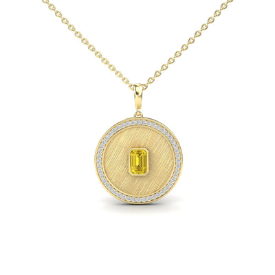 Yellow Sapphire & Diamond Textured Medallion Necklace