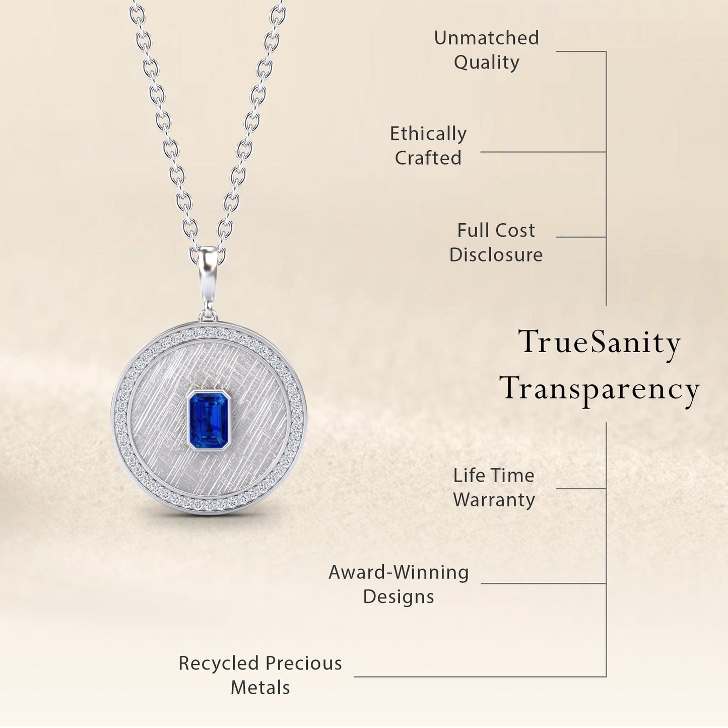 Blue Sapphire & Diamond Textured Medallion Necklace - Jasmine