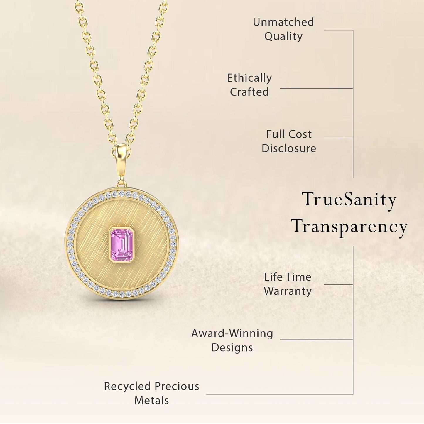 Pink Sapphire & Diamond Textured Medallion Necklace - Jasmine
