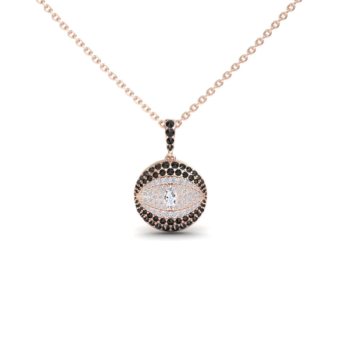 White & Black Diamond Evil Eye Medallion Necklace - Kaitlyn