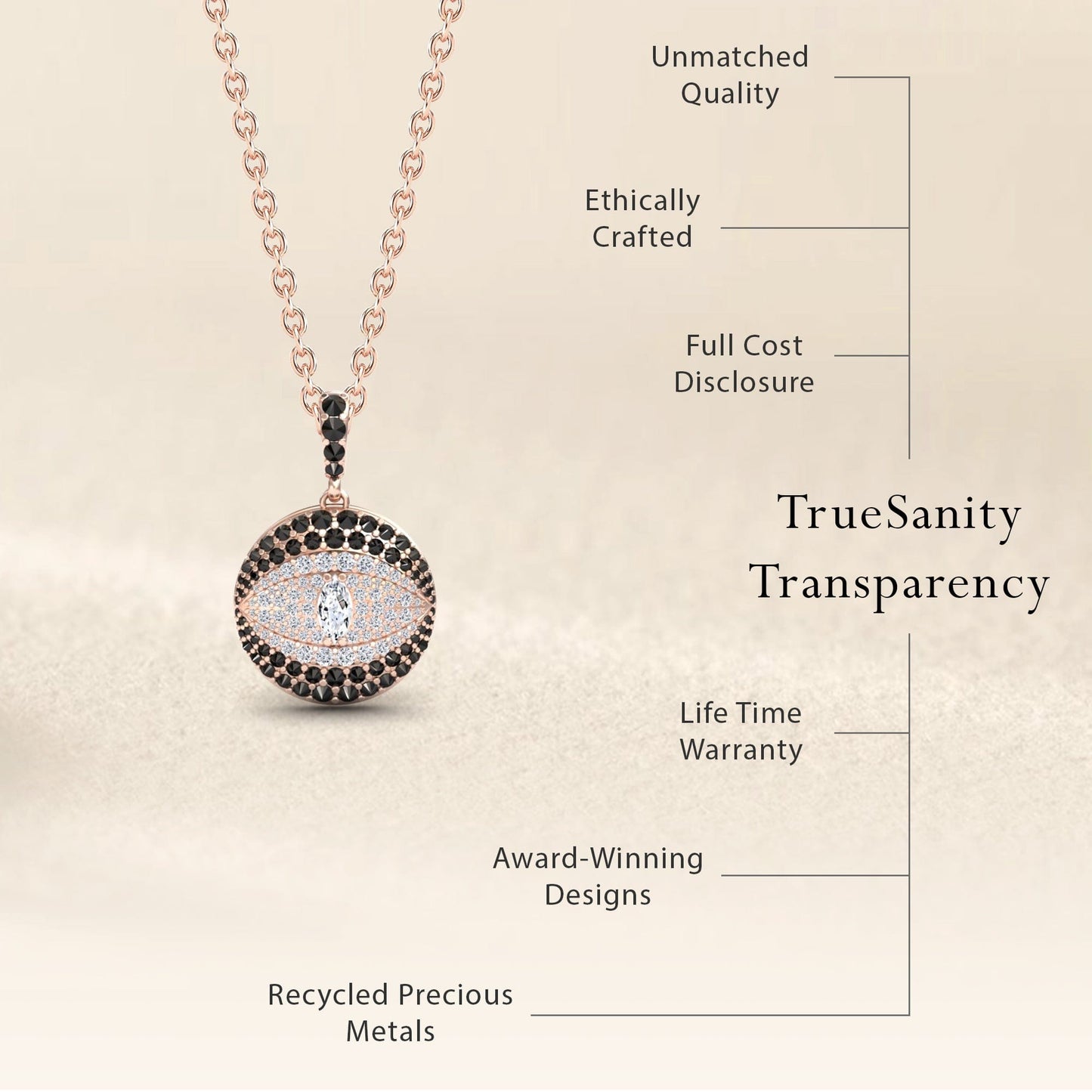 White & Black Diamond Evil Eye Medallion Necklace - Kaitlyn