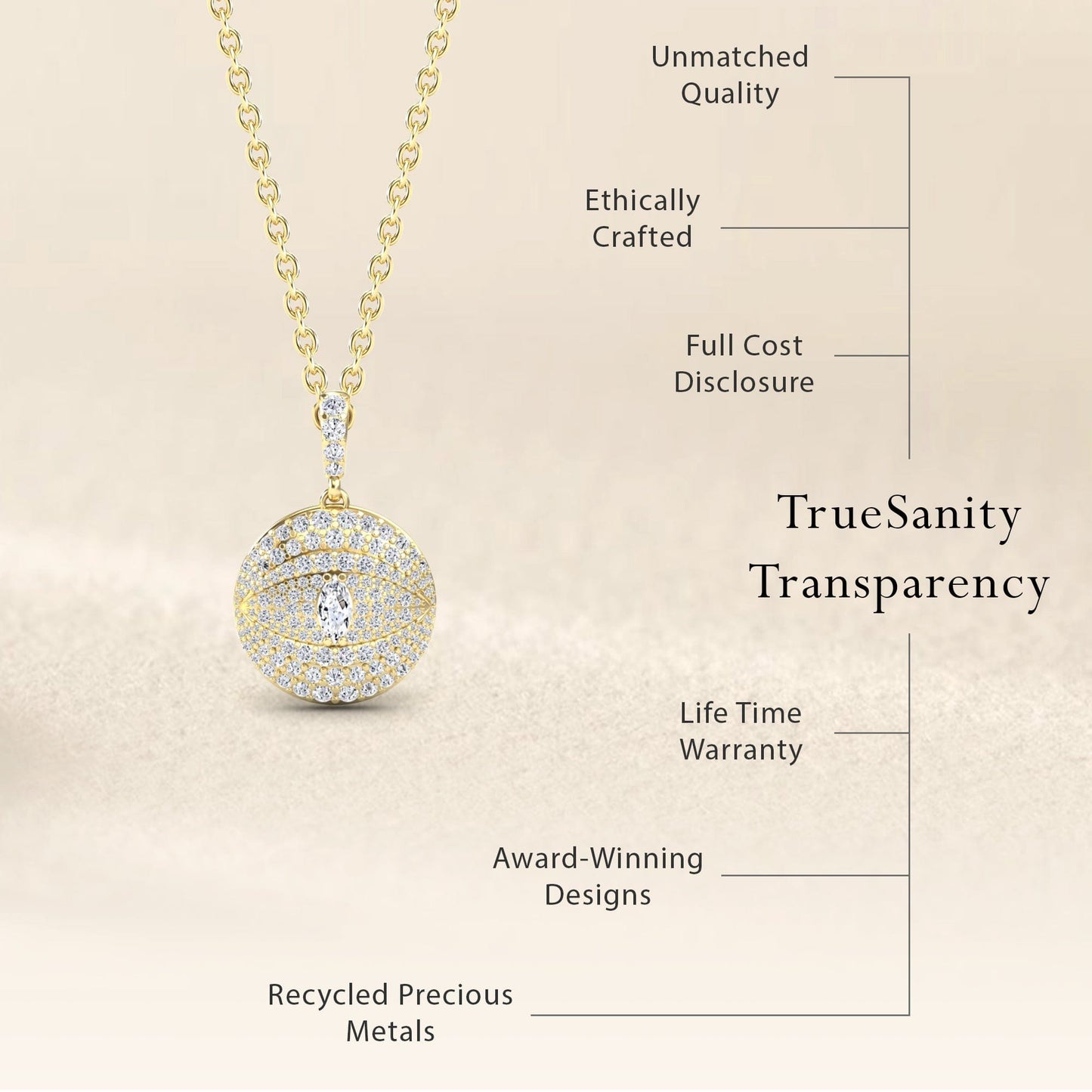 White Diamond Evil Eye Medallion Necklace - Kaitlyn