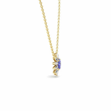 The Tanzanite & Diamond Starburst Necklace - Laura features a central purple tanzanite gemstone with surrounding sparkling diamonds, presented against a white background.