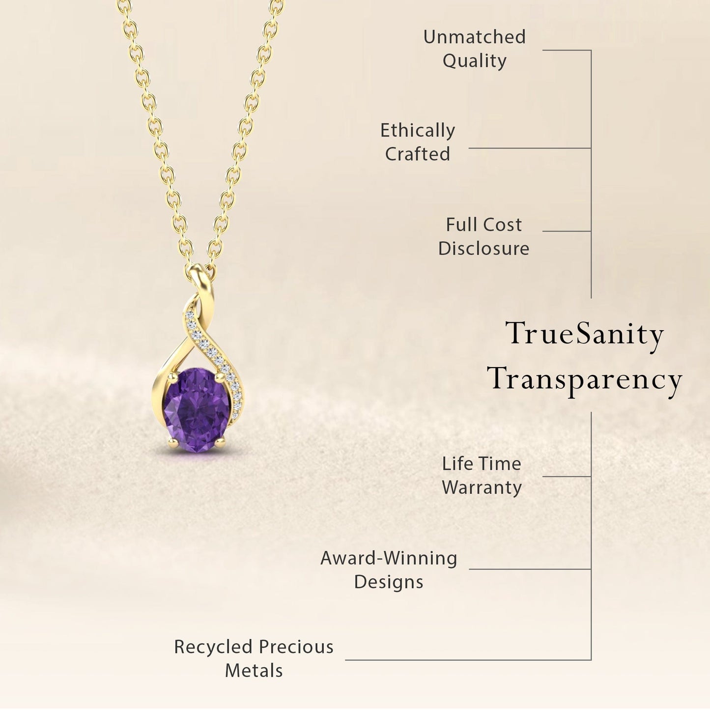 Amethyst & Diamond Swirl Necklace - Natalia