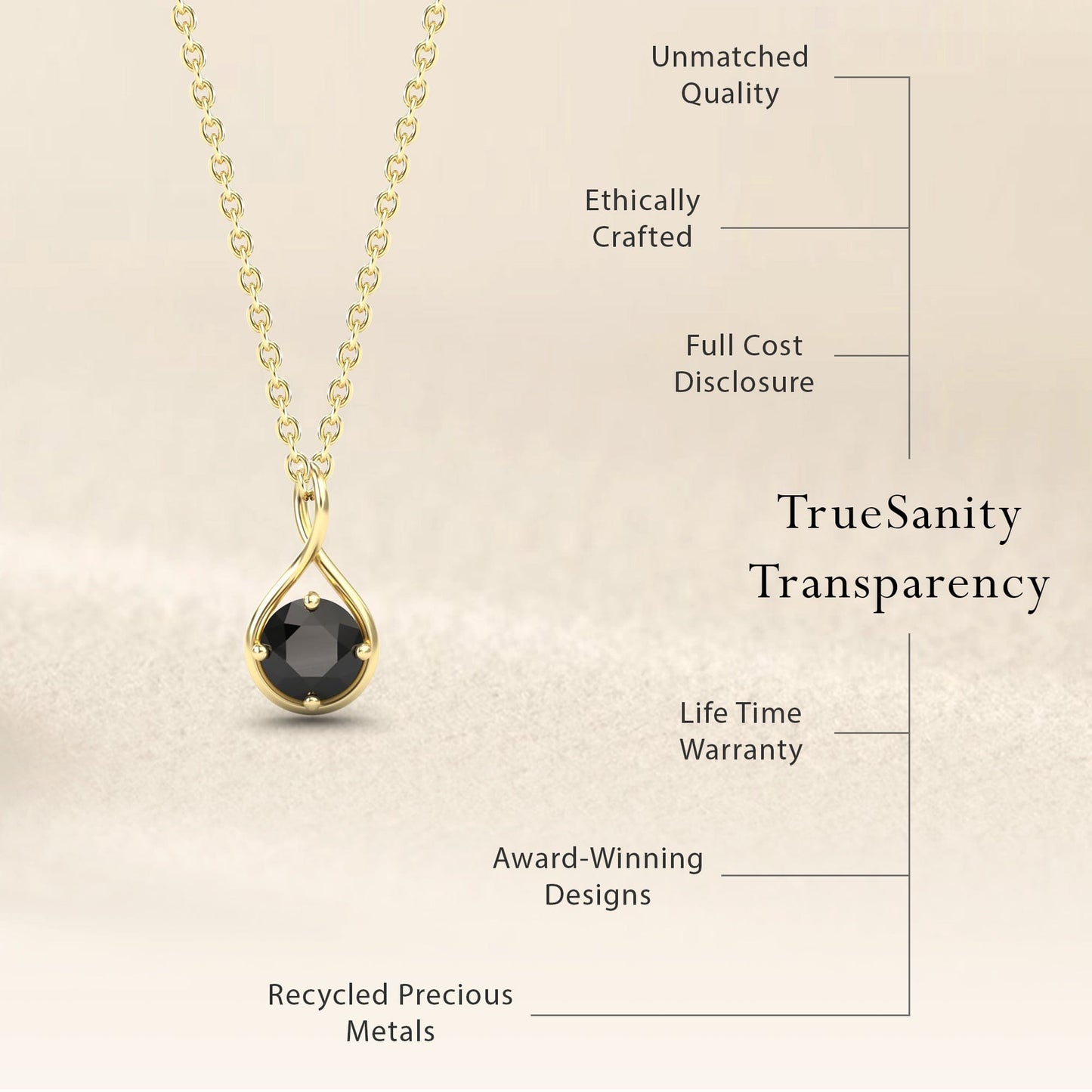 Black Diamond Infinity Teardrop Necklace - Paulina